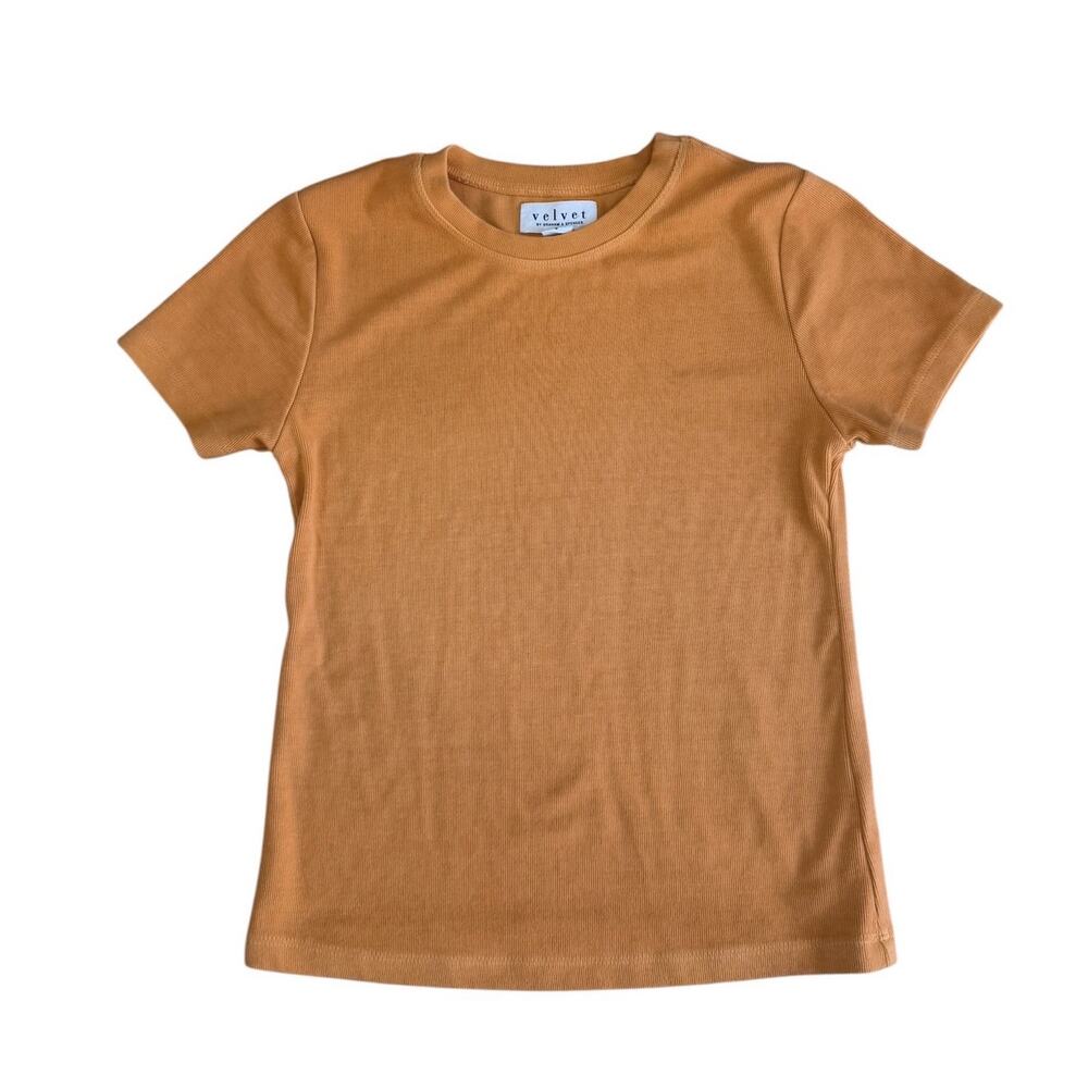 Velvet by Graham + Spencer Taya Fitted Shirt Crush Orange Small Ribbed Stretch